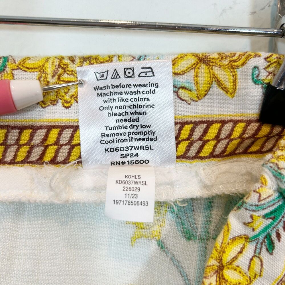 DRAPER JAMES RSVP Linen Blend White Yellow Floral Pants Size L Casual Vacation - Picture 8 of 12